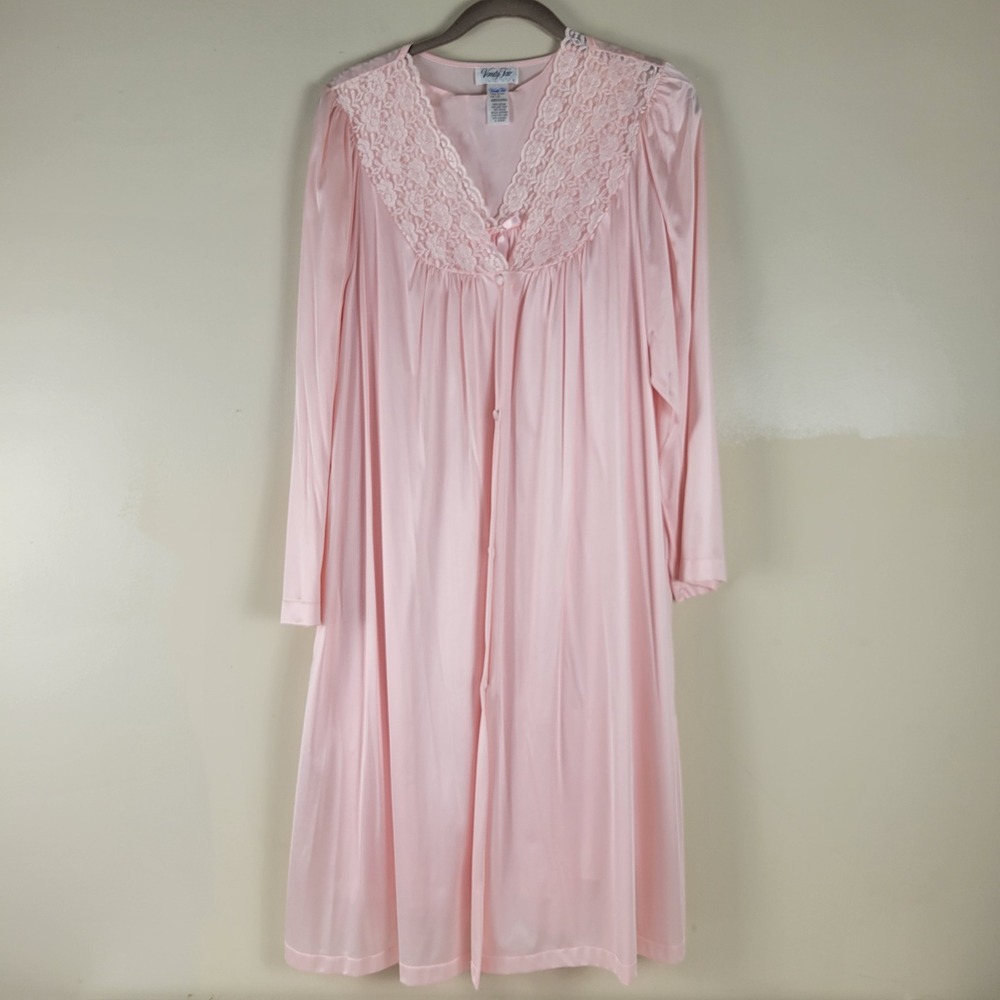 Vanity Fair Pink Lace Peignoir Set Vintage Nightgown & Robe Medium/LG